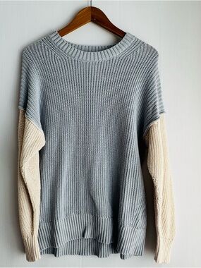 American Eagle Outfitters light blue and Cream Colorblock Crewneck Sweater